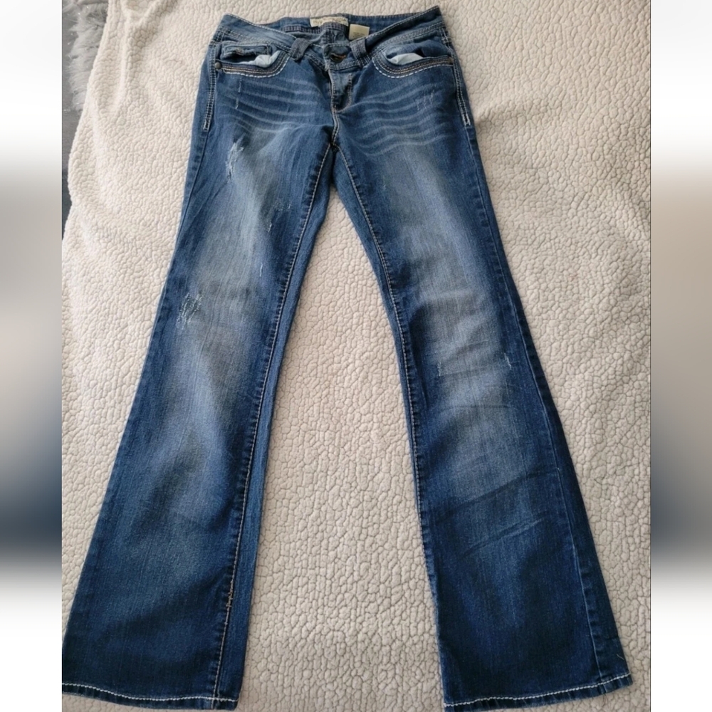 Y2k Paris Blues Flare Bootcut Jeans Back Flap Pocket Thick Stitch Low Rise 11 Jr